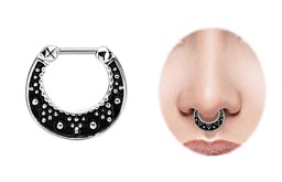Zeige Details für Septum Clicker Nasenpiercing 1,6 mm silber, schwarz mit Akzenten Bild von Septum Clicker Nasenpiercing 1,6 mm silber, schwarz mit Akzenten