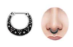 Bild von Septum Clicker Nasenpiercing 1,6 mm silber, schwarz mit Akzenten