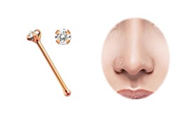 Bild von Piercing Nasenstecker Stahl Rosegold 0,8 mm mit Stein und Stopper