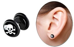 Bild von Ohrpiercing Schmuck Stecker, Fake Plug Totenkopf aus Acryl, Stab in 1,2 mm