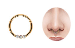 Bild von Piercing Smooth Segment Ring Clicker Stahl Rosegold mit 3 Steinen in 1,2 mm