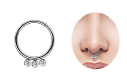 Bild von Piercing Smooth Segment Ring Clicker 316l Stahl mit 3 Steinplatten in 1,2 mm