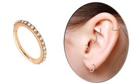 Bild von Piercing Smooth Segment Ring Clicker Stahl Rosegold, 1,2 mm mit Steinen vertikal