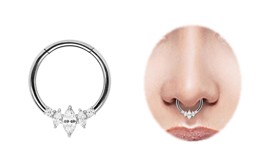 Bild von Piercing Smooth Segment Ring Clicker 316l Stahl 1,2 mm mit ovalen Steinen