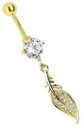 Zeige Details für Bauchnabelpiercing Banane mit 6 mm Stein und Feder Anhänger gold Bild von Bauchnabelpiercing Banane mit 6 mm Stein und Feder Anhänger gold