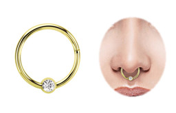 Bild von Lippenpiercing Ring in Gold, BCR Clicker mit 3 mm Steinplatte in 1,2 mm