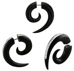 Zeige Details für Ohrpiercing Schmuck Fake Dehner Spirale mit Steinen aus Holz, schwarz Bild von Ohrpiercing Schmuck Fake Dehner Spirale mit Steinen aus Holz, schwarz