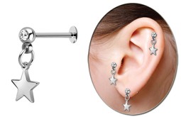 Bild von Ohrpiercing, Helix, Labret mit Steinkugel und Stern in 1,2 mm