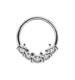 Bild von Piercing Ring Smooth Segment Clicker mit fünf Steinen in 1,2 mm