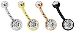 Bild von Bauchnabel Piercing Set, vier x Banane in 1,6 mm mit klarer Steinkugel in 8/5 mm