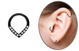 Bild von Piercing Smooth Segment Ring Clicker schwarz, Tropfen mit Steinen