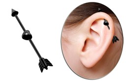 Bild von Industrial Ohr Piercing Stab schwarz in 1,6 mm, Pfeil mit Herz