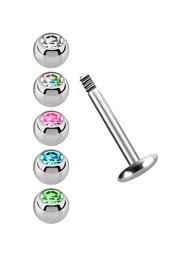 Bild von Labret Stecker Titan Piercing Set Stud in 1,2 mm mit 5 Stein Kugeln