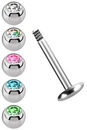 Zeige Details für Labret Stecker Titan Piercing Set Stud in 1,6 mm mit 5 Stein Kugeln Bild von Labret Stecker Titan Piercing Set Stud in 1,6 mm mit 5 Stein Kugeln