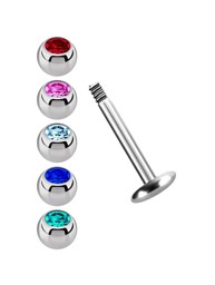 Bild von Labret Stecker Titan Piercing Set in 1,2 mm mit 5 Stein Kugeln