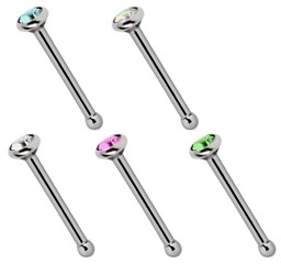 Bild von Piercing Set 5 Titan Nasenstecker mit Kugelstopper, Stab 0,8 mm