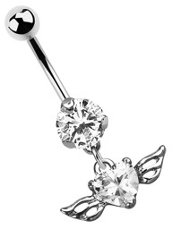 Zeige Details für Bauchnabel Piercing Banane mit Zirkonia und Flügelanhänger Bild von Bauchnabel Piercing Banane mit Zirkonia und Flügelanhänger