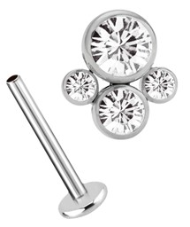 Zeige Details für Ohr Piercing Labret Stud, 1,2 mm mit Innengewinde und vier Steinen Bild von Ohr Piercing Labret Stud, 1,2 mm mit Innengewinde und vier Steinen