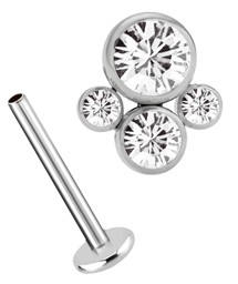 Bild von Ohr Piercing Labret Stud, 1,2 mm mit Innengewinde und vier Steinen