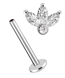 Bild von Ohr Piercing Labret Stud, 1,2 mm, Innengewinde und Blatt mit Steinen