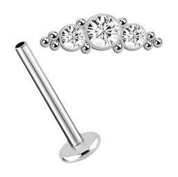 Bild von Ohr Piercing Labret Stud, 1,2 mm mit Innengewinde und drei Steinen