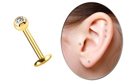 Zeige Details für Piercing Labret, Gold, 4 mm Platte in 1,2 x 6-10 mm mit 3 mm Steinkugel Bild von Piercing Labret, Gold, 4 mm Platte in 1,2 x 6-10 mm mit 3 mm Steinkugel