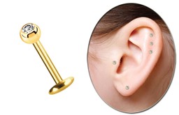 Bild von Piercing Labret, Gold, 4 mm Platte in 1,2 x 6-10 mm mit 3 mm Steinkugel