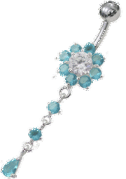 Zeige Details für Bauchnabel Piercing Blume mit Hänger aus 925er Silber mit Steinen Bild von Bauchnabel Piercing Blume mit Hänger aus 925er Silber mit Steinen
