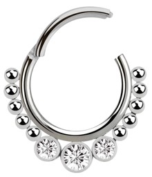 Zeige Details für Piercing Smooth Segment Clicker Stahl mit drei Steinen und Kugeln Bild von Piercing Smooth Segment Clicker Stahl mit drei Steinen und Kugeln