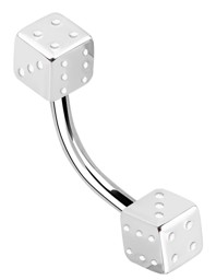 Zeige Details für Titan Piercing Banana Barbell in 1,6 x 6-14 mm mit 2 Würfel Bild von Titan Piercing Banana Barbell in 1,6 x 6-14 mm mit 2 Würfel