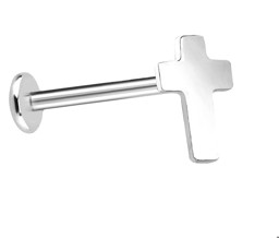 Bild von Ohr Piercing Labret Stud in 1,2 mm mit Innengewinde und mini Kreuz