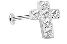 Bild von Ohr Piercing Labret Stud 1,2 mm mit Innengewinde und Stein-Kreuz