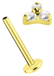 Zeige Details für Ohr Piercing Labret Stud 1,2 mm mit Dreieck und drei Steinen in Gold  Bild von Ohr Piercing Labret Stud 1,2 mm mit Dreieck und drei Steinen in Gold