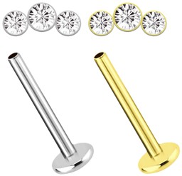 Zeige Details für Piercing Labret Stud, 1,2 mm, Innengewinde, drei Platten mit Steinen Bild von Piercing Labret Stud, 1,2 mm, Innengewinde, drei Platten mit Steinen