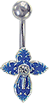 Bild von Bauchnabel Piercingschmuck filigranes Kreuz in blau mit Stein