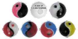 Bild von Piercingschmuck Acryl Verschluss Kugel, Ying Yang in 1,6 x 6 mm