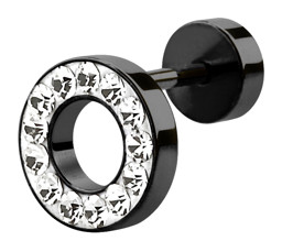 Bild von Ohr Piercing Schmuck, Fake Tunnel Stahl schwarz, Stab in 1,2 mm