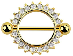 Zeige Details für Brustpiercing Schild mit Steinkranz, Gold beschichtet Bild von Brustpiercing Schild mit Steinkranz, Gold beschichtet