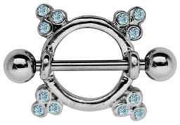 Zeige Details für Brustpiercing Schild Blume mit Steinen und Titanstab Bild von Brustpiercing Schild Blume mit Steinen und Titanstab