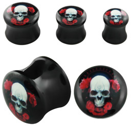 Zeige Details für Ohr Piercing Schmuck 1 x Acryl Plug Totenkopf + Rosen in 8-16 mm Bild von Ohr Piercing Schmuck 1 x Acryl Plug Totenkopf + Rosen in 8-16 mm