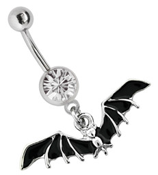 Zeige Details für Bauchnabelpiercing Banane Stahl mit Fledermaus Anhänger Bild von Bauchnabelpiercing Banane Stahl mit Fledermaus Anhänger