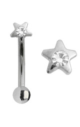 Zeige Details für Augenbrauenpiercing Banane Stahl in 1,2 x 8 mm mit Stern in klar Bild von Augenbrauenpiercing Banane Stahl in 1,2 x 8 mm mit Stern in klar