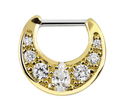 Zeige Details für Septum Clicker Nasenpiercing Gold beschichtet mit klaren Steinen Bild von Septum Clicker Nasenpiercing Gold beschichtet mit klaren Steinen