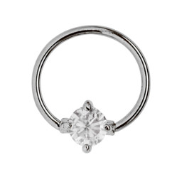 Bild von Titan Piercing Schmuck Ring BCR mit Klemmeinsatz Zirkonia rund