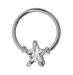 Bild von Titan Piercing Schmuck Ring BCR mit Klemmeinsatz Zirkonia Stern