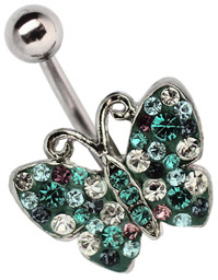 Zeige Details für Bauchnabel Piercing Schmetterling mit bunten Steinen Bild von Bauchnabel Piercing Schmetterling mit bunten Steinen