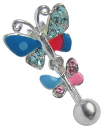 Zeige Details für Bauchnabel Piercing Stecker doppel Schmetterling bunt Bild von Bauchnabel Piercing Stecker doppel Schmetterling bunt