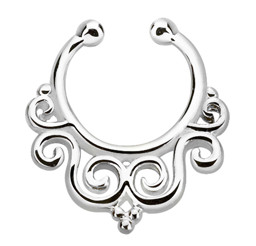 Zeige Details für Nasenpiercing Fake Ring Septum Silber mit Ornament, 1,0 x 9 mm Bild von Nasenpiercing Fake Ring Septum Silber mit Ornament, 1,0 x 9 mm