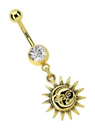 Bild von Bauchnabel Piercing Banane, 8 mm Stein mit Sonne und Mond, Gold