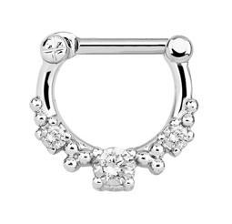 Bild von Septum Clicker Nasenpiercing Silber mit 3 klaren Steinen 1,6 x 6, 8 mm